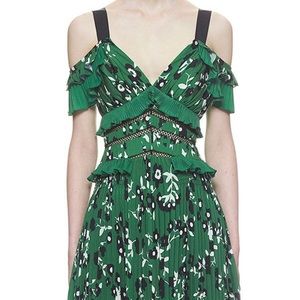 Self-portrait cold shoulder floral dress in green